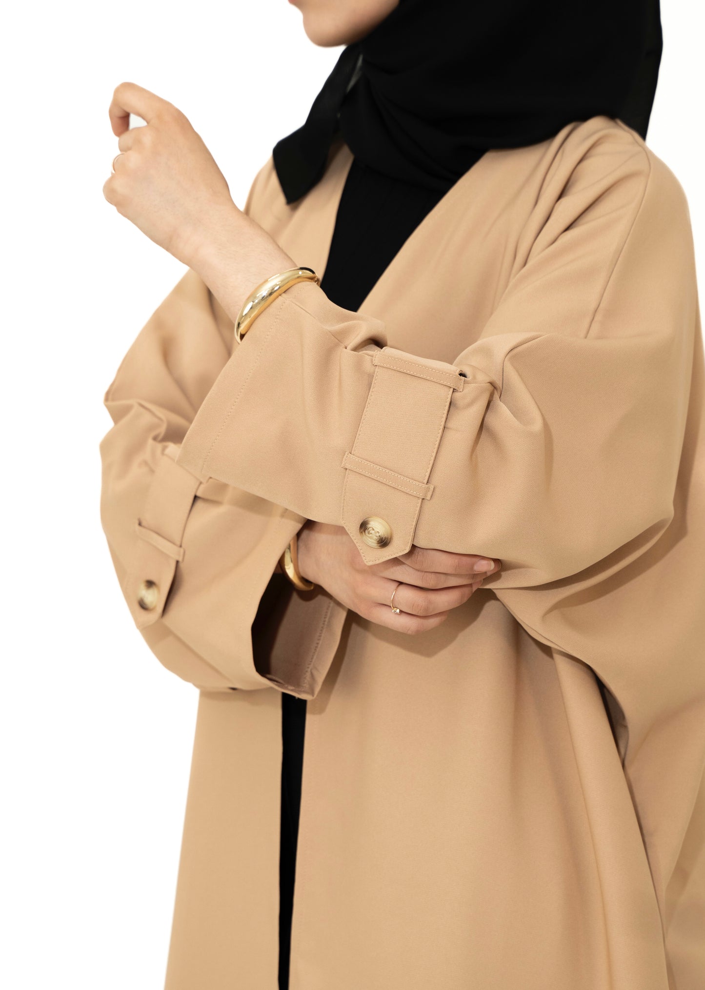 Trench Bisht Abaya - Peach