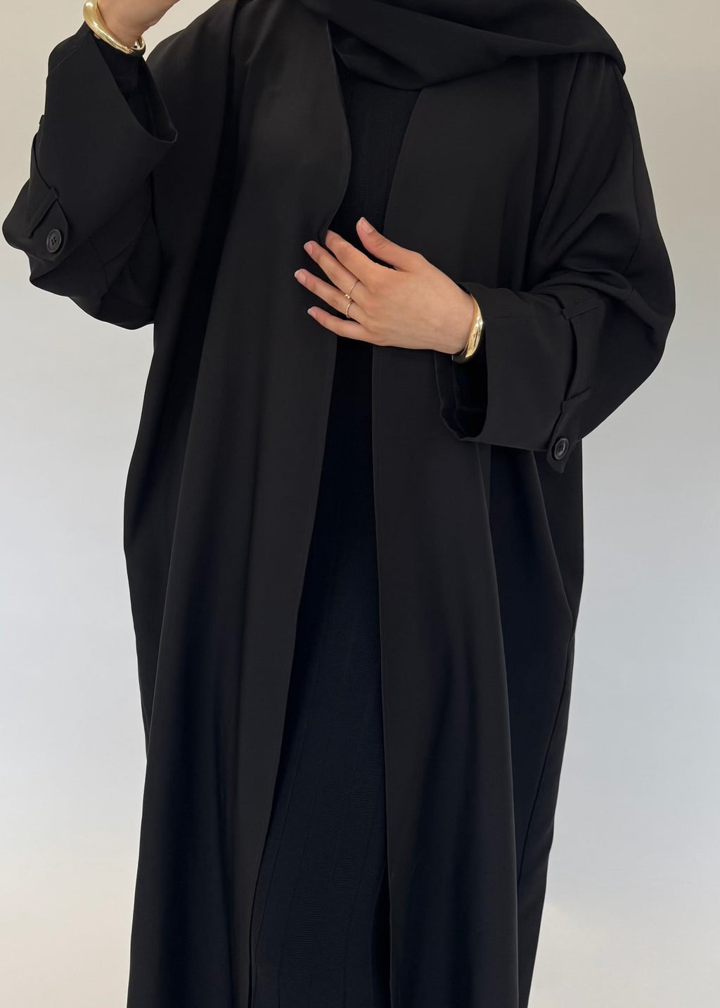Trench Bisht Abaya - Black
